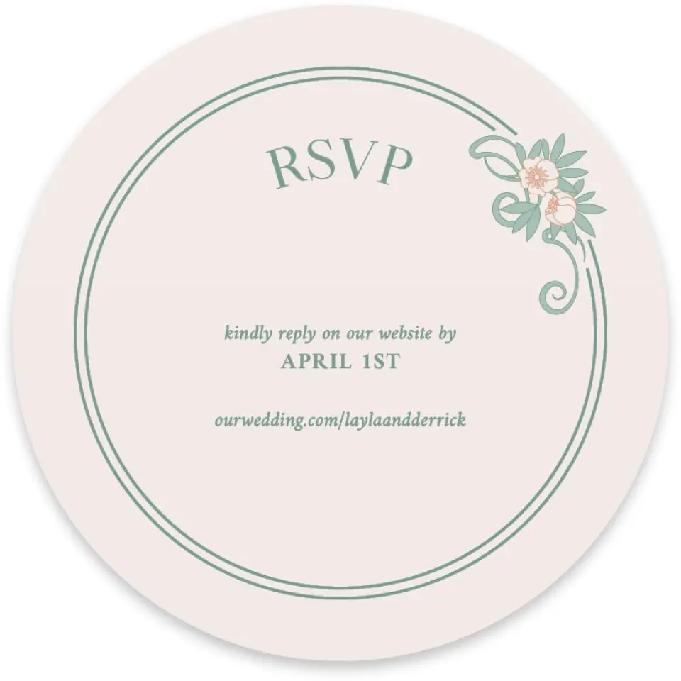 This is a 4" x 4" Wedding Invitation RSVP Postcard called Vintage Dream printed in full color with Gold foil on Luxe Satin paper