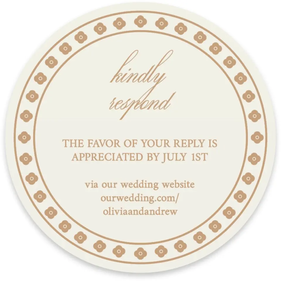 This is a 4" x 4" Wedding Invitation RSVP Postcard called Beaded Veil printed in full color with Gold foil on Luxe Satin paper