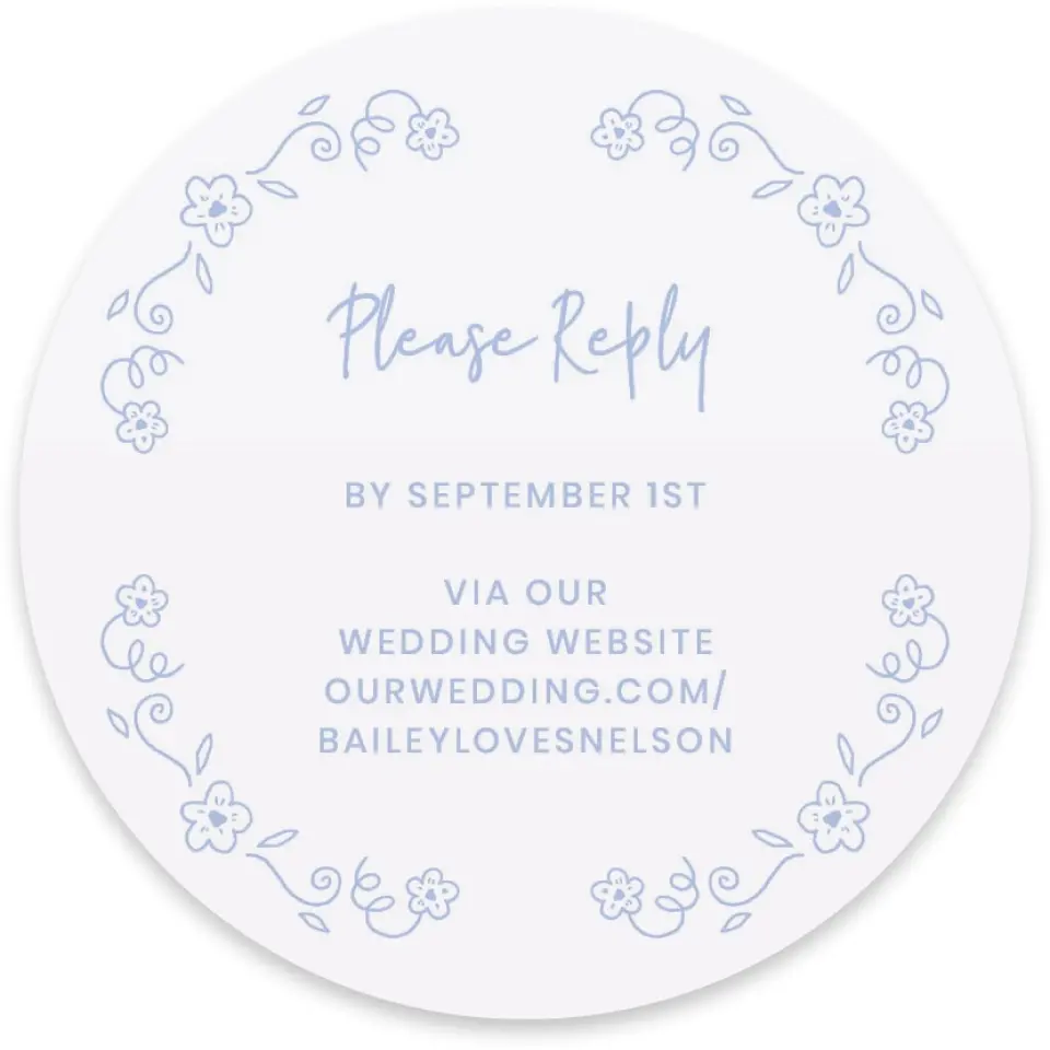 This is a 4" x 4" Wedding Invitation RSVP Postcard called Framed in Flowers printed in full color with Gold foil on Luxe Satin paper