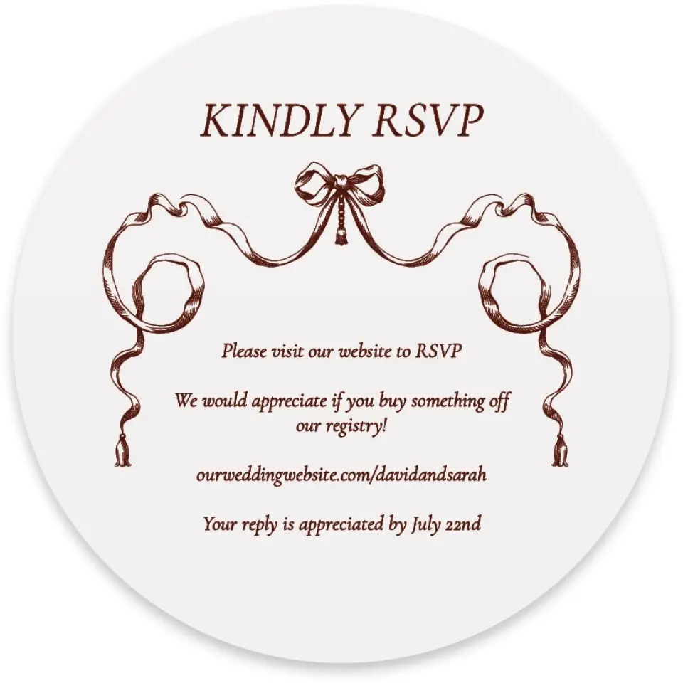 This is a 4" x 4" Wedding Invitation RSVP Postcard called Trimmed Lace printed in full color with Gold foil on Luxe Satin paper