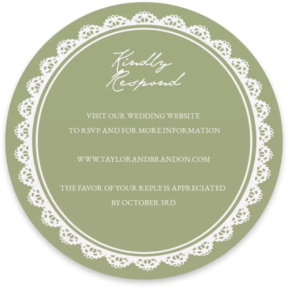 This is a 4" x 4" Wedding Invitation RSVP Postcard called Verdant Romance printed in full color with Gold foil on Luxe Satin paper