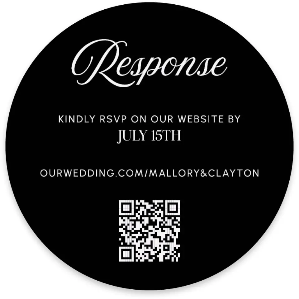 This is a 4" x 4" Wedding Invitation RSVP Postcard called The Mallory printed in full color on Luxe Satin paper