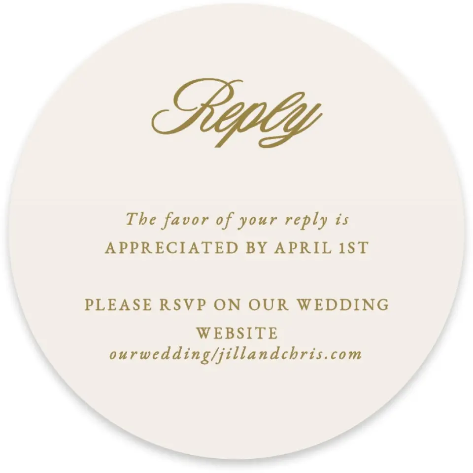This is a 4" x 4" Wedding Invitation RSVP Postcard called The Jillian printed in full color on Luxe Satin paper