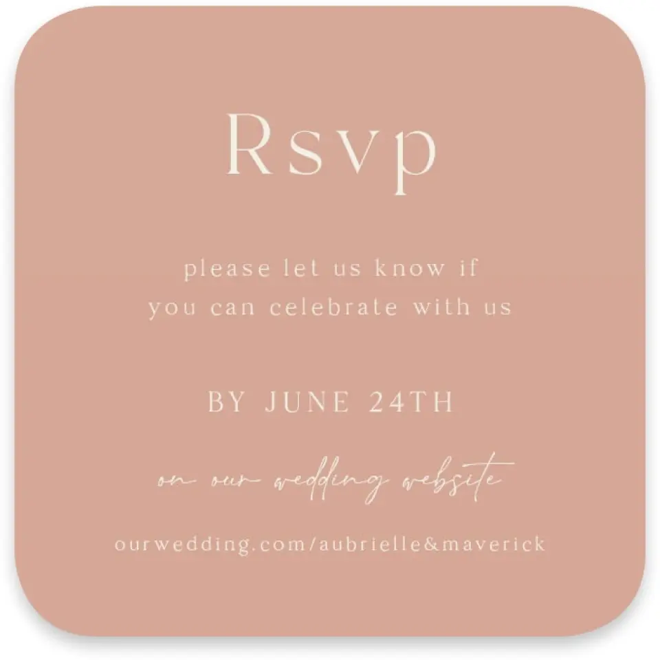 This is a 3¼" x 3¼" Wedding Invitation RSVP Postcard called The Aubrielle printed in full color on Luxe Satin paper