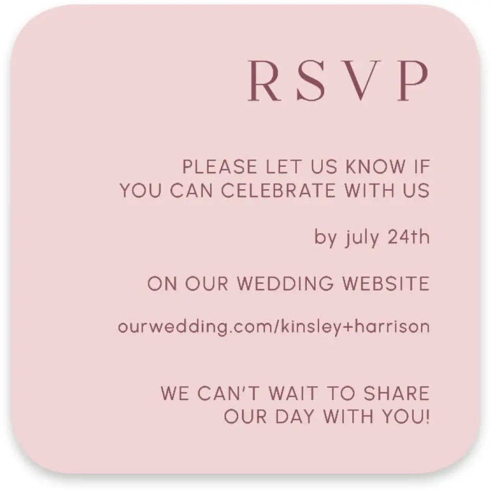 This is a 3¼" x 3¼" Wedding Invitation RSVP Postcard called The Kinsley printed in full color with Silver foil on Luxe Satin paper
