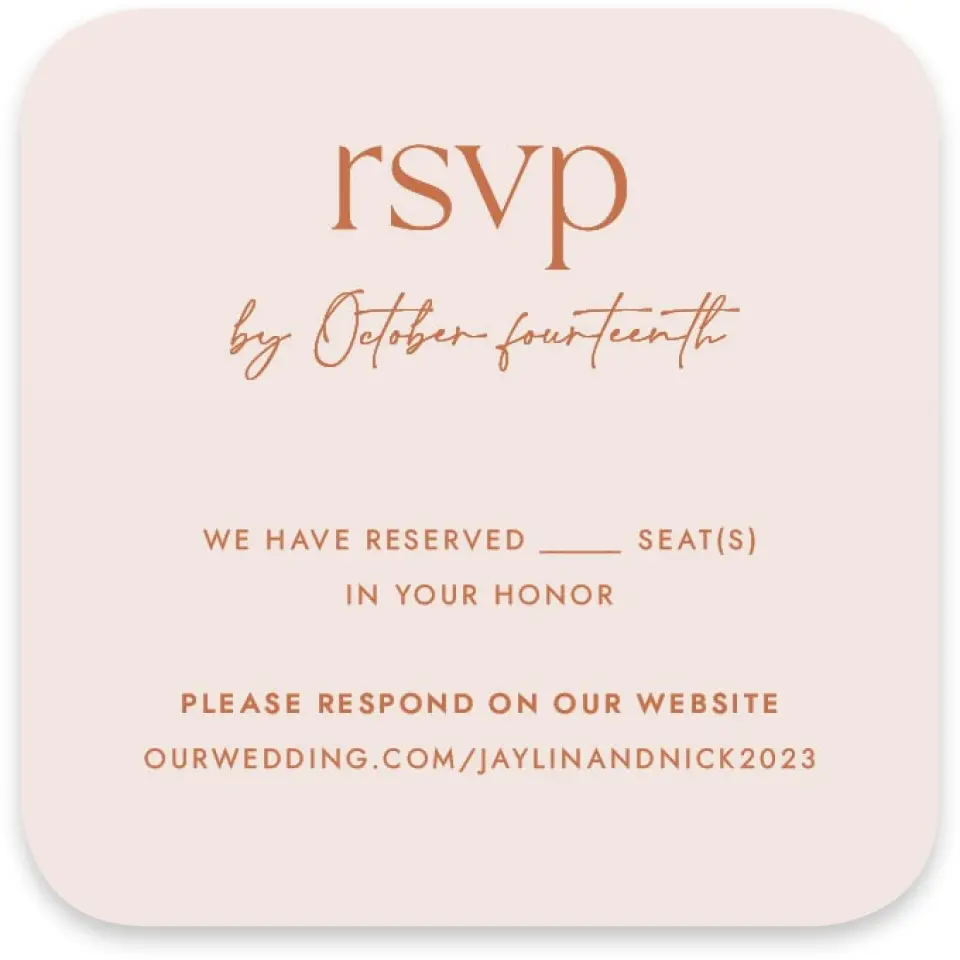This is a 3¼" x 3¼" Wedding Invitation RSVP Postcard called The Jaylin printed in full color with Silver foil on Luxe Satin paper