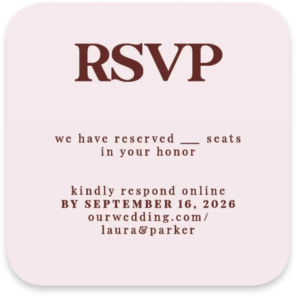 This is a 3¼" x 3¼" Wedding Invitation RSVP Postcard called The Laura printed in full color on Luxe Satin paper