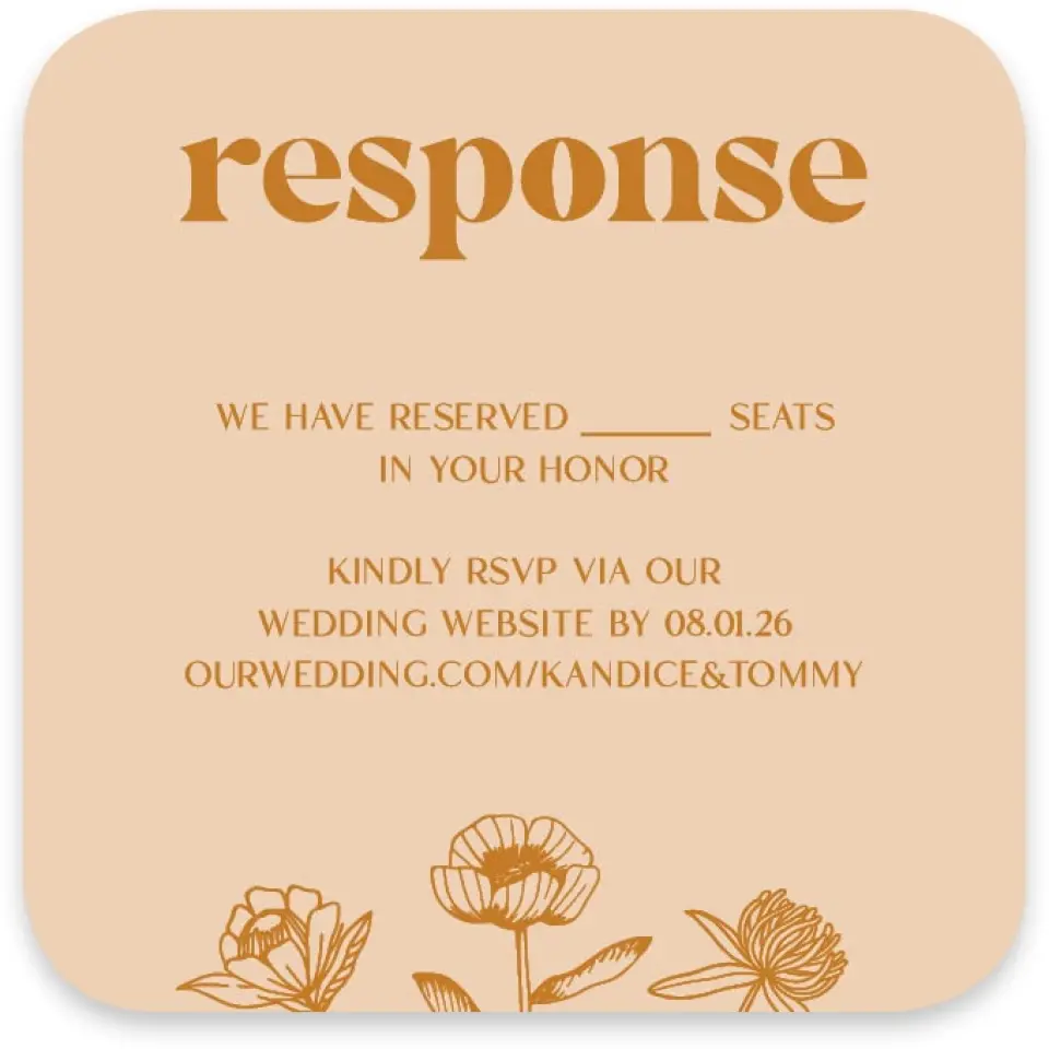 This is a 3¼" x 3¼" Wedding Invitation RSVP Postcard called The Kandice printed in full color on Luxe Satin paper