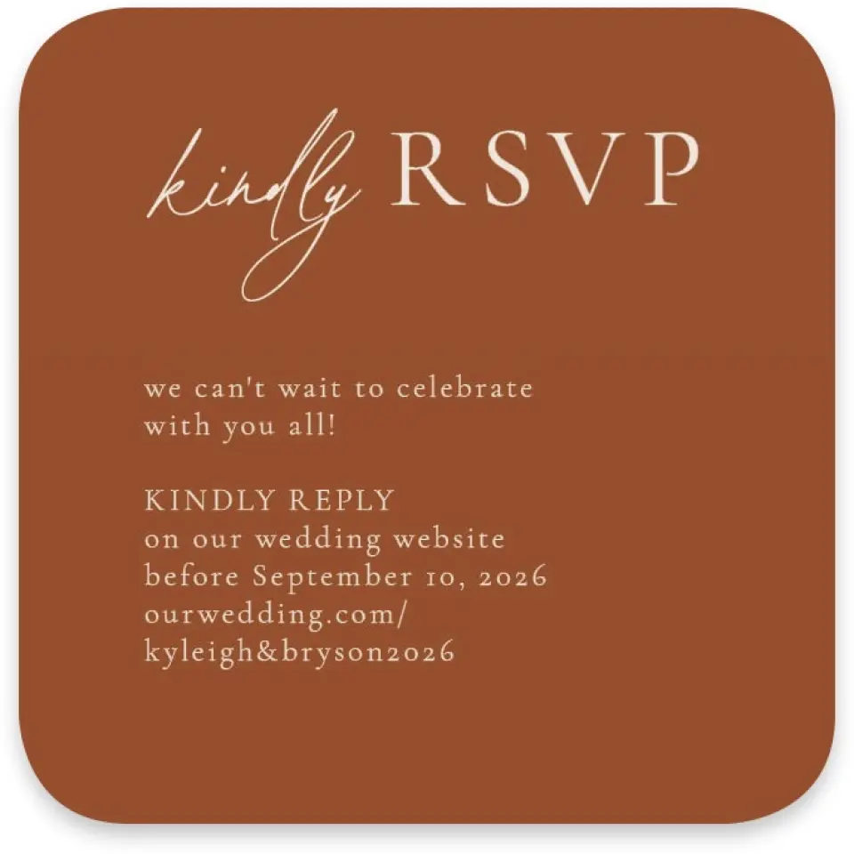This is a 3¼" x 3¼" Wedding Invitation RSVP Postcard called The Kyleigh printed in full color on Luxe Satin paper
