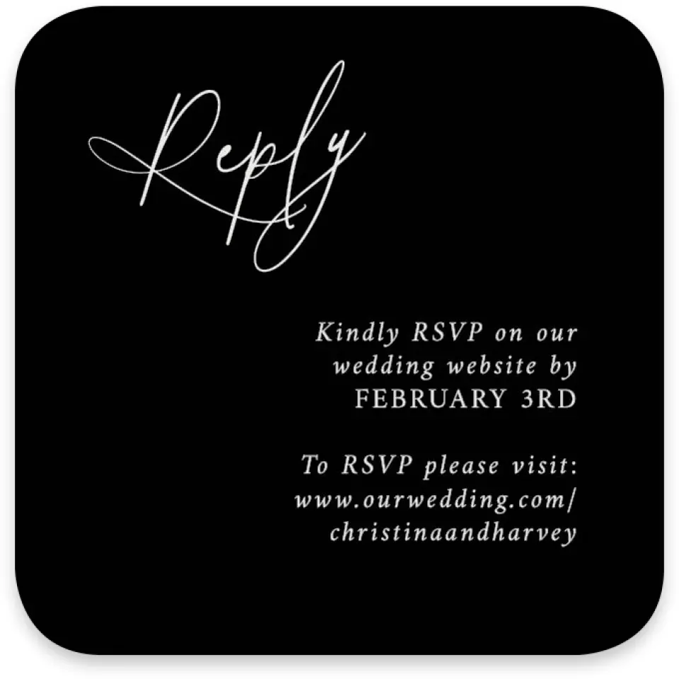 This is a 3¼" x 3¼" Wedding Invitation RSVP Postcard called The Christina printed in full color on Luxe Satin paper