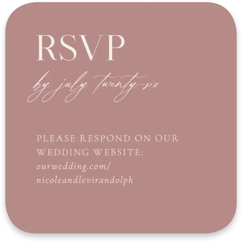 This is a 3¼" x 3¼" Wedding Invitation RSVP Postcard called The Nicole printed in full color on Luxe Satin paper
