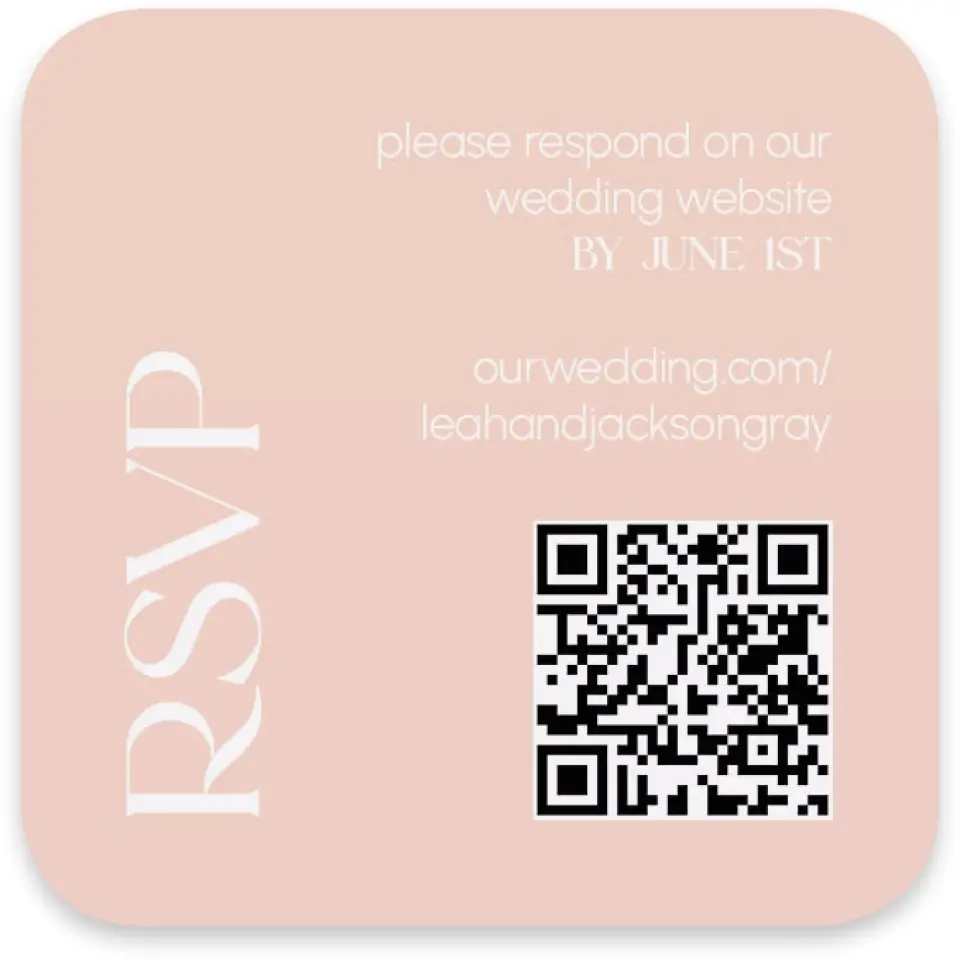 This is a 3¼" x 3¼" Wedding Invitation RSVP Postcard called The Leah printed in full color with Silver foil on Luxe Satin paper