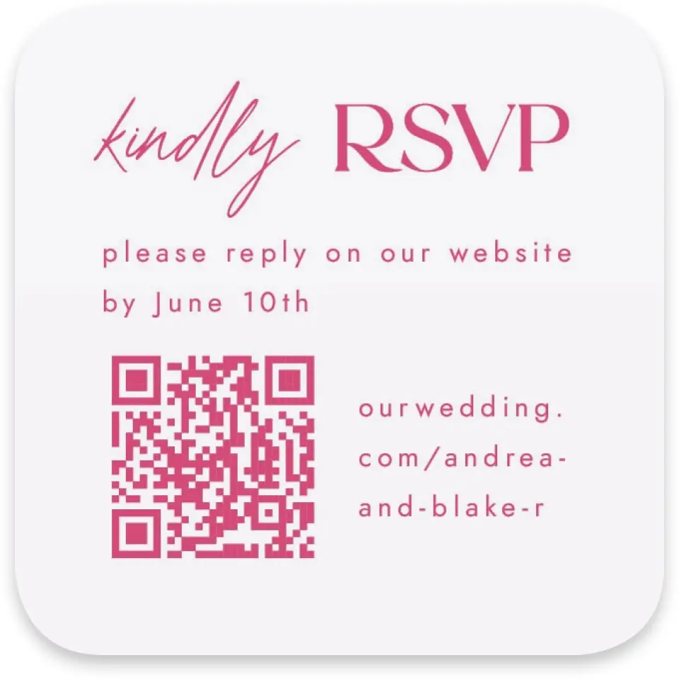 This is a 3¼" x 3¼" Wedding Invitation RSVP Postcard called The Andrea printed in full color on Luxe Satin paper