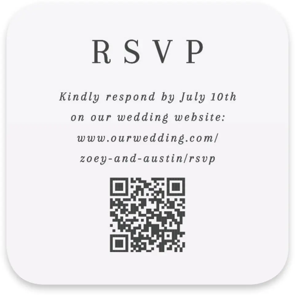 This is a 3¼" x 3¼" Wedding Invitation RSVP Postcard called The Zoey printed in full color with Silver foil on Luxe Satin paper