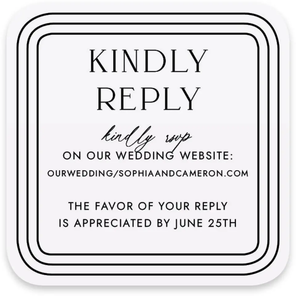 This is a 3¼" x 3¼" Wedding Invitation RSVP Postcard called Passionate Arch printed in full color with Silver foil on Luxe Satin paper