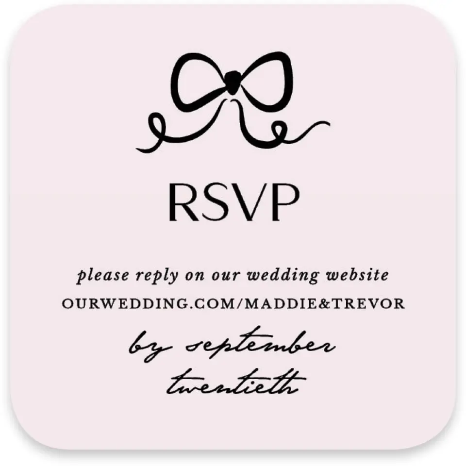 This is a 3¼" x 3¼" Wedding Invitation RSVP Postcard called The Madison printed in full color on Luxe Satin paper