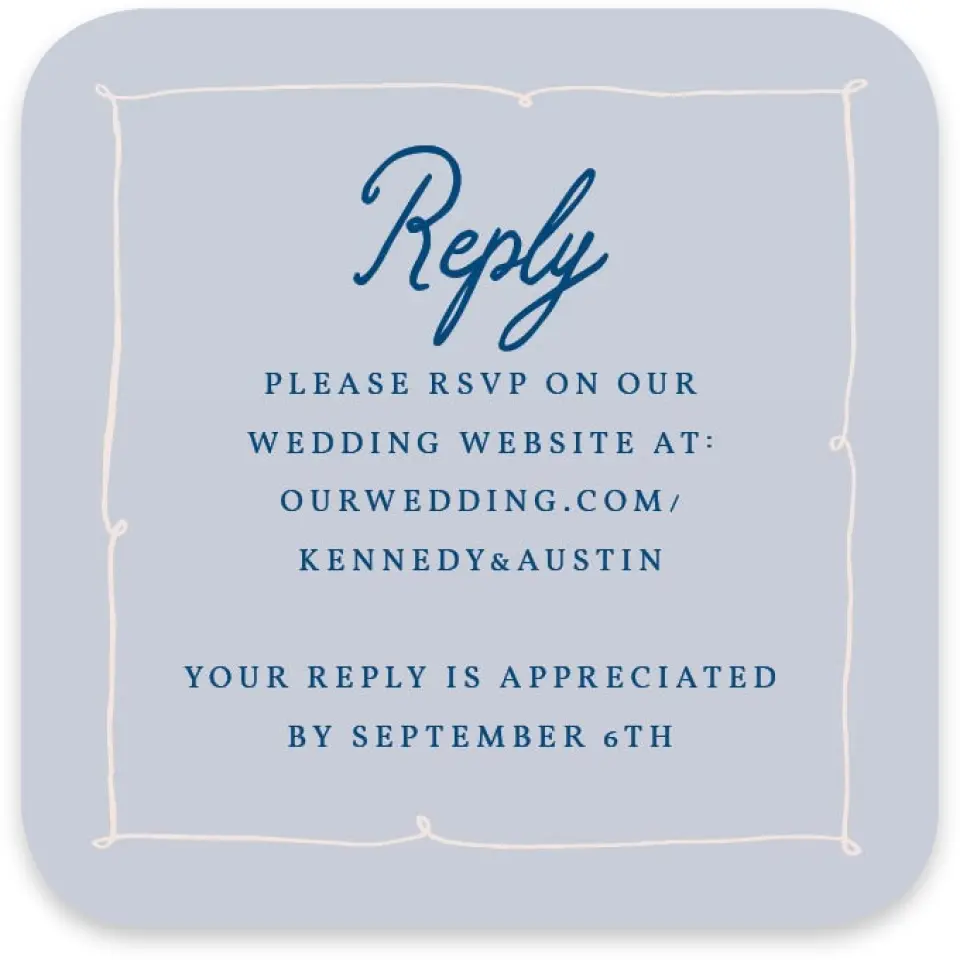 This is a 3¼" x 3¼" Wedding Invitation RSVP Postcard called The Kennedy printed in full color on Luxe Satin paper
