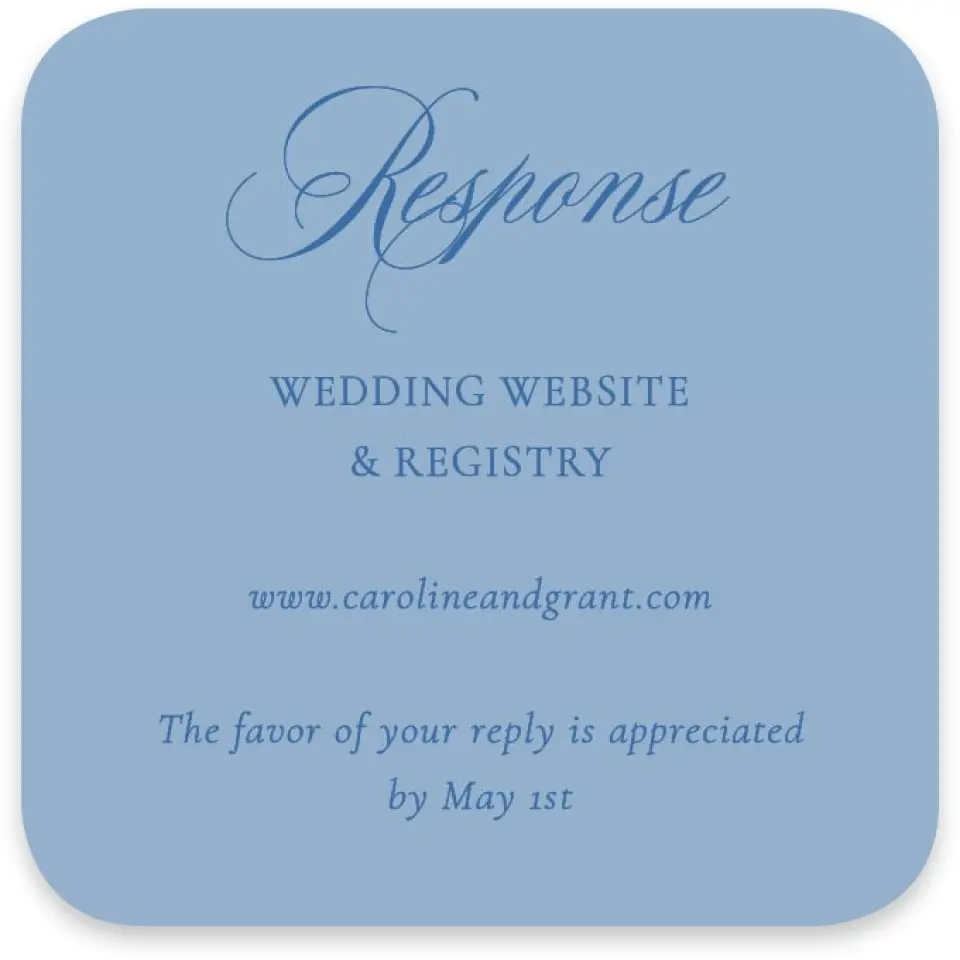 This is a 3¼" x 3¼" Wedding Invitation RSVP Postcard called Bradley printed in full color on Luxe Satin paper