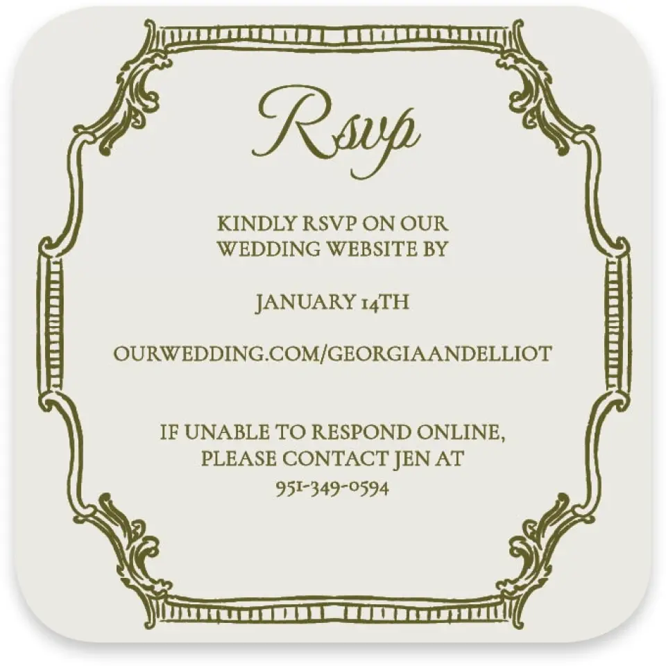 This is a 3¼" x 3¼" Wedding Invitation RSVP Postcard called Nantucket printed in full color with Silver foil on Luxe Satin paper
