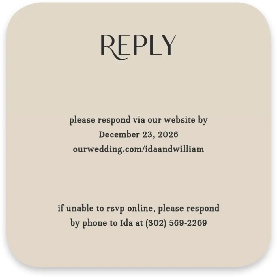 This is a 3¼" x 3¼" Wedding Invitation RSVP Postcard called Winter Wildflowers printed in full color with Gold foil on Luxe Satin paper