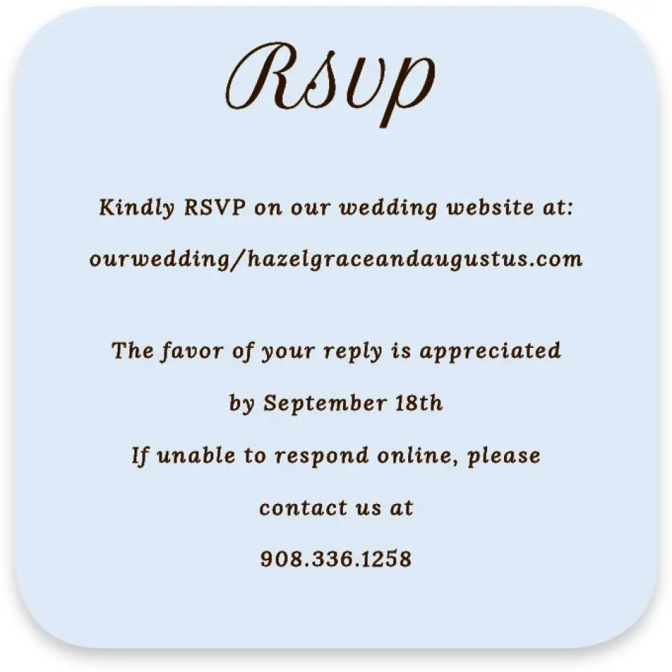 This is a 3¼" x 3¼" Wedding Invitation RSVP Postcard called Montauk printed in full color with Rose Gold foil on Luxe Satin paper