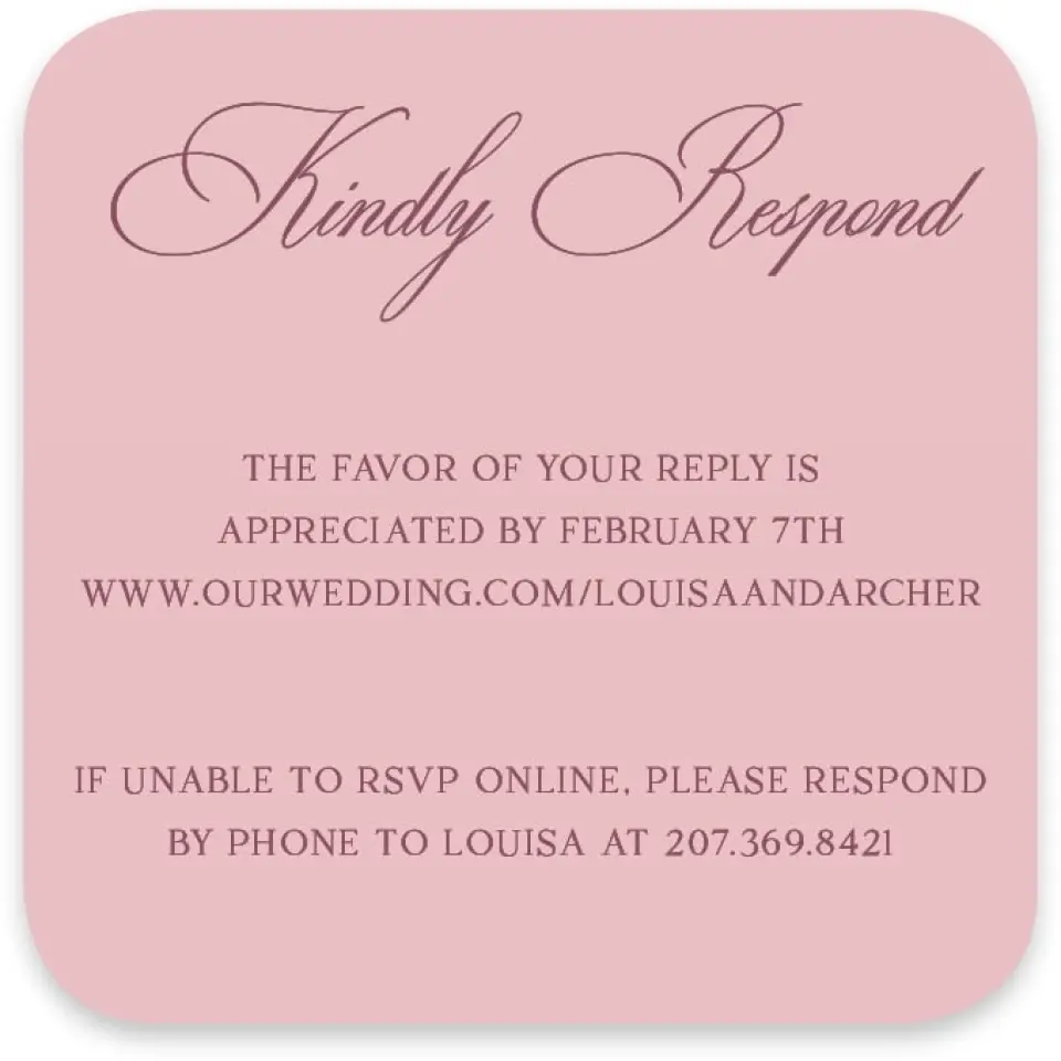 This is a 3¼" x 3¼" Wedding Invitation RSVP Postcard called Roswell printed in full color with Silver foil on Luxe Satin paper