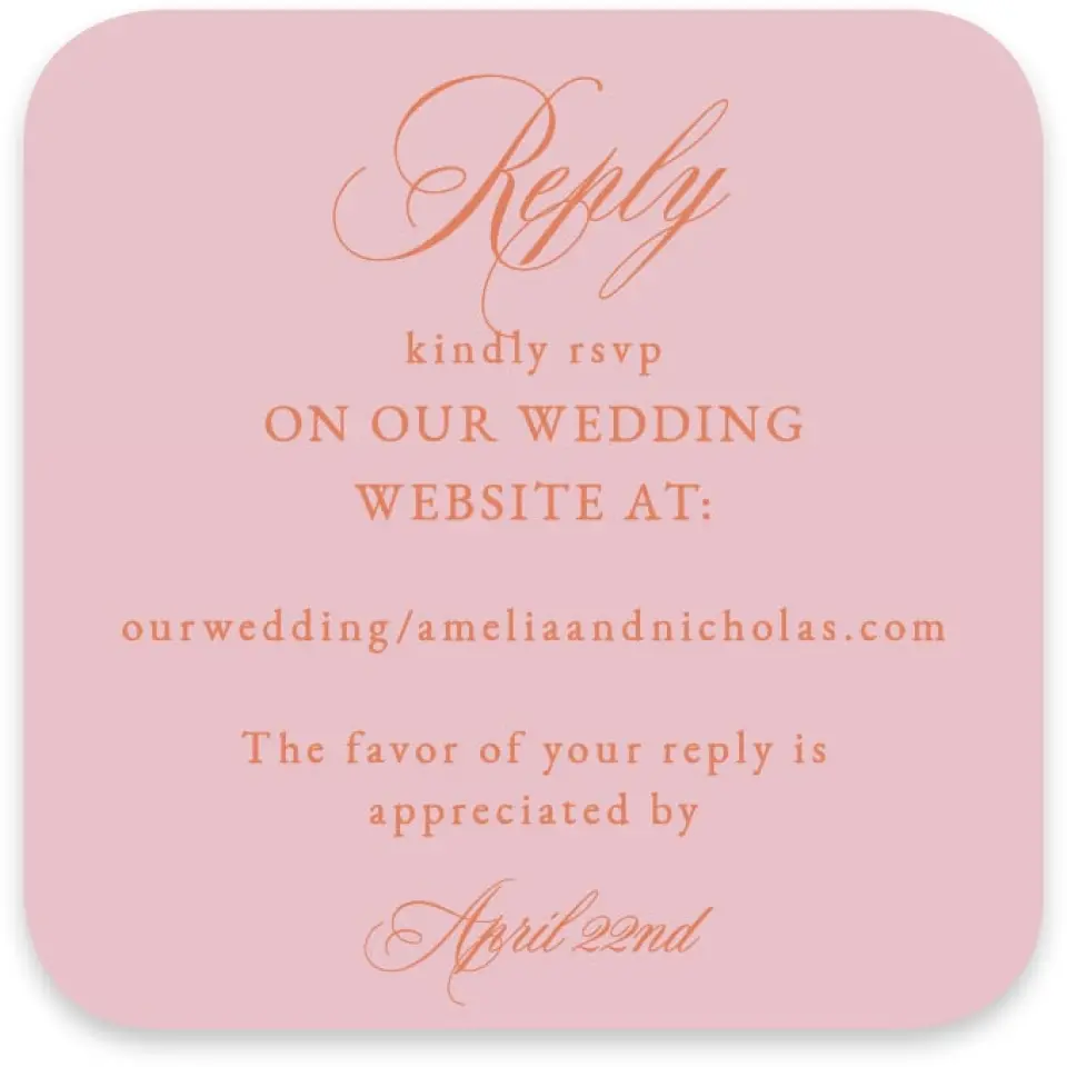 This is a 3¼" x 3¼" Wedding Invitation RSVP Postcard called Forever Favorite printed in full color on Luxe Satin paper