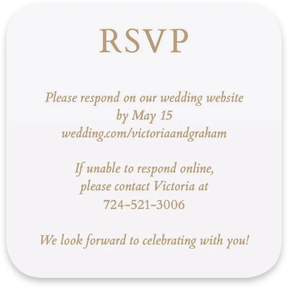 This is a 3¼" x 3¼" Wedding Invitation RSVP Postcard called Soft Branchlets printed in full color with Silver foil on Luxe Satin paper