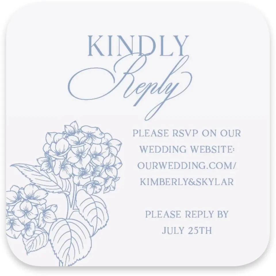 This is a 3¼" x 3¼" Wedding Invitation RSVP Postcard called Woven Serenity printed in full color on Luxe Satin paper