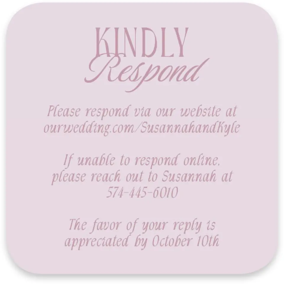 This is a 3¼" x 3¼" Wedding Invitation RSVP Postcard called Ornate Garden printed in full color on Luxe Satin paper
