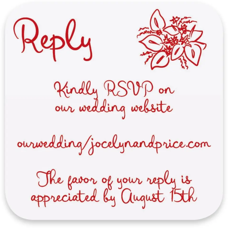 This is a 3¼" x 3¼" Wedding Invitation RSVP Postcard called Flourishing Love printed in full color with Silver foil on Luxe Satin paper