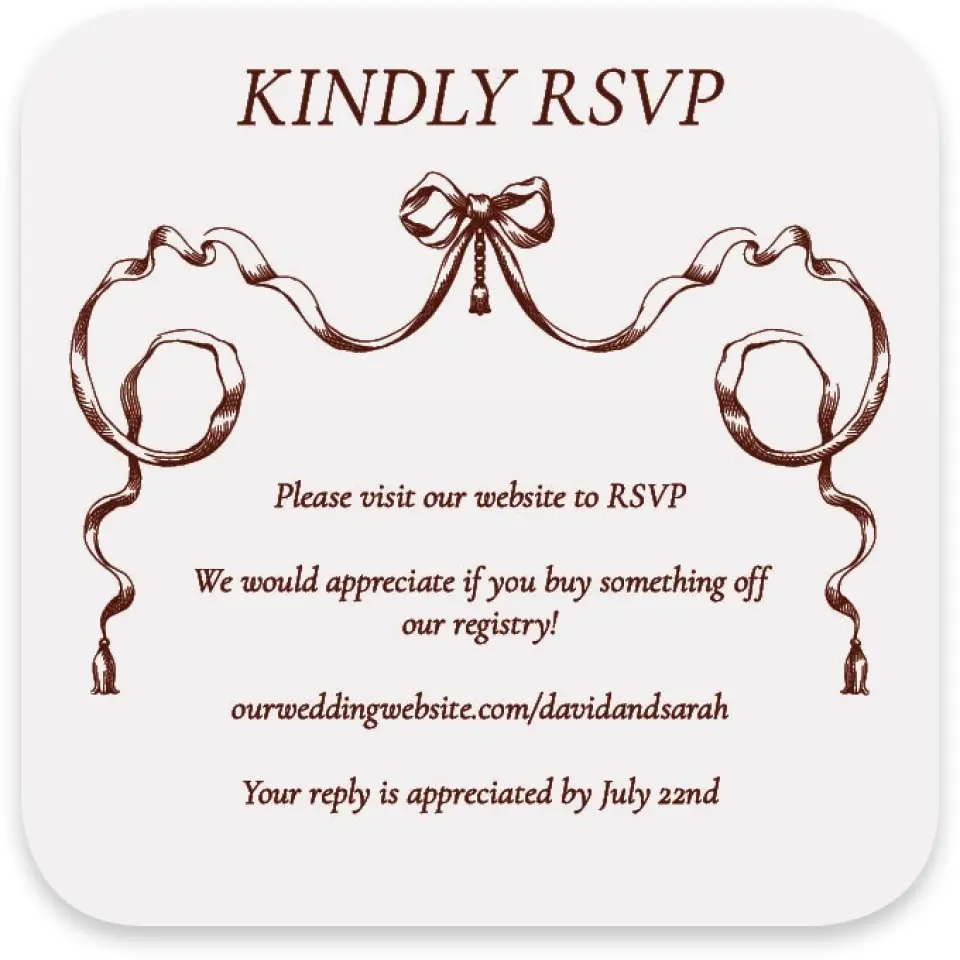 This is a 3¼" x 3¼" Wedding Invitation RSVP Postcard called Trimmed Lace printed in full color with Silver foil on Luxe Satin paper