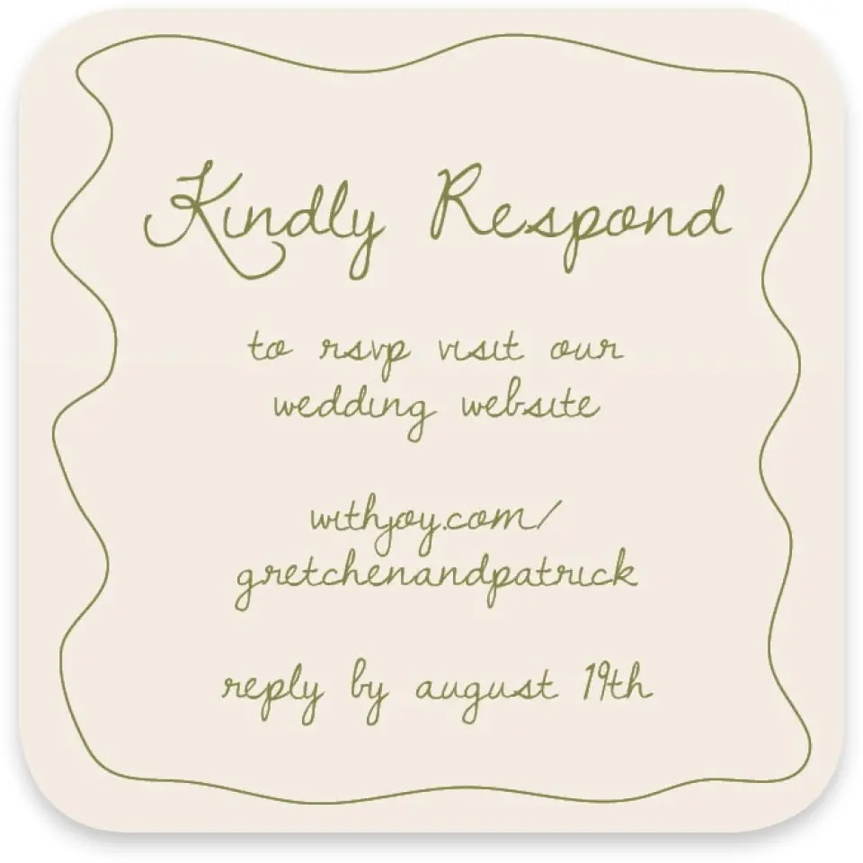This is a 3¼" x 3¼" Wedding Invitation RSVP Postcard called Soft Garden Vows printed in full color with Gold foil on Luxe Satin paper
