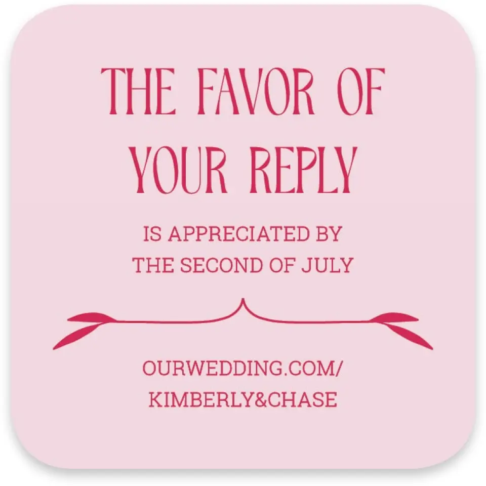 This is a 3¼" x 3¼" Wedding Invitation RSVP Postcard called Nouveau Romance printed in full color with Gold foil on Luxe Satin paper