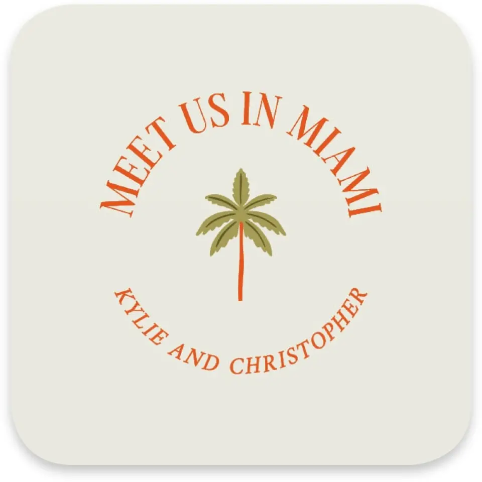 This is a 3¼" x 3¼" Wedding Invitation RSVP Postcard called Tropical Treasure printed in full color with Silver foil on Luxe Satin paper
