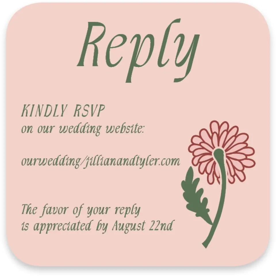 This is a 3¼" x 3¼" Wedding Invitation RSVP Postcard called Regal Garden printed in full color with Gold foil on Luxe Satin paper