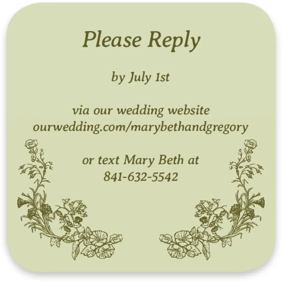 This is a 3¼" x 3¼" Wedding Invitation RSVP Postcard called Vintage Chinoiserie printed in full color with Gold foil on Luxe Satin paper