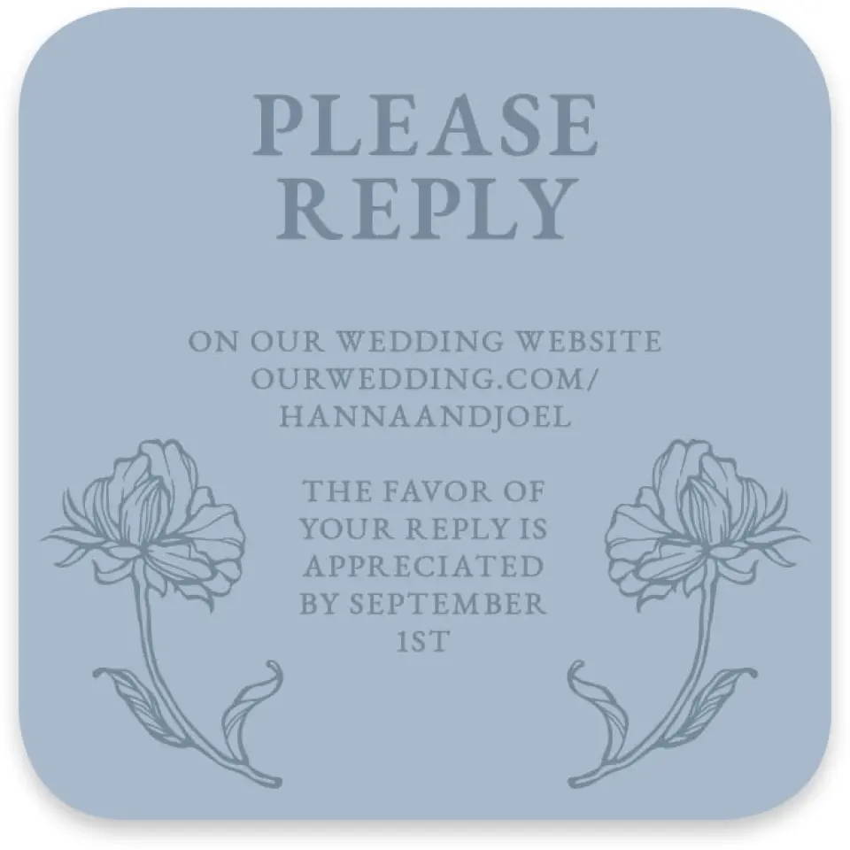This is a 3¼" x 3¼" Wedding Invitation RSVP Postcard called Pressed Petals printed in full color with Gold foil on Luxe Satin paper