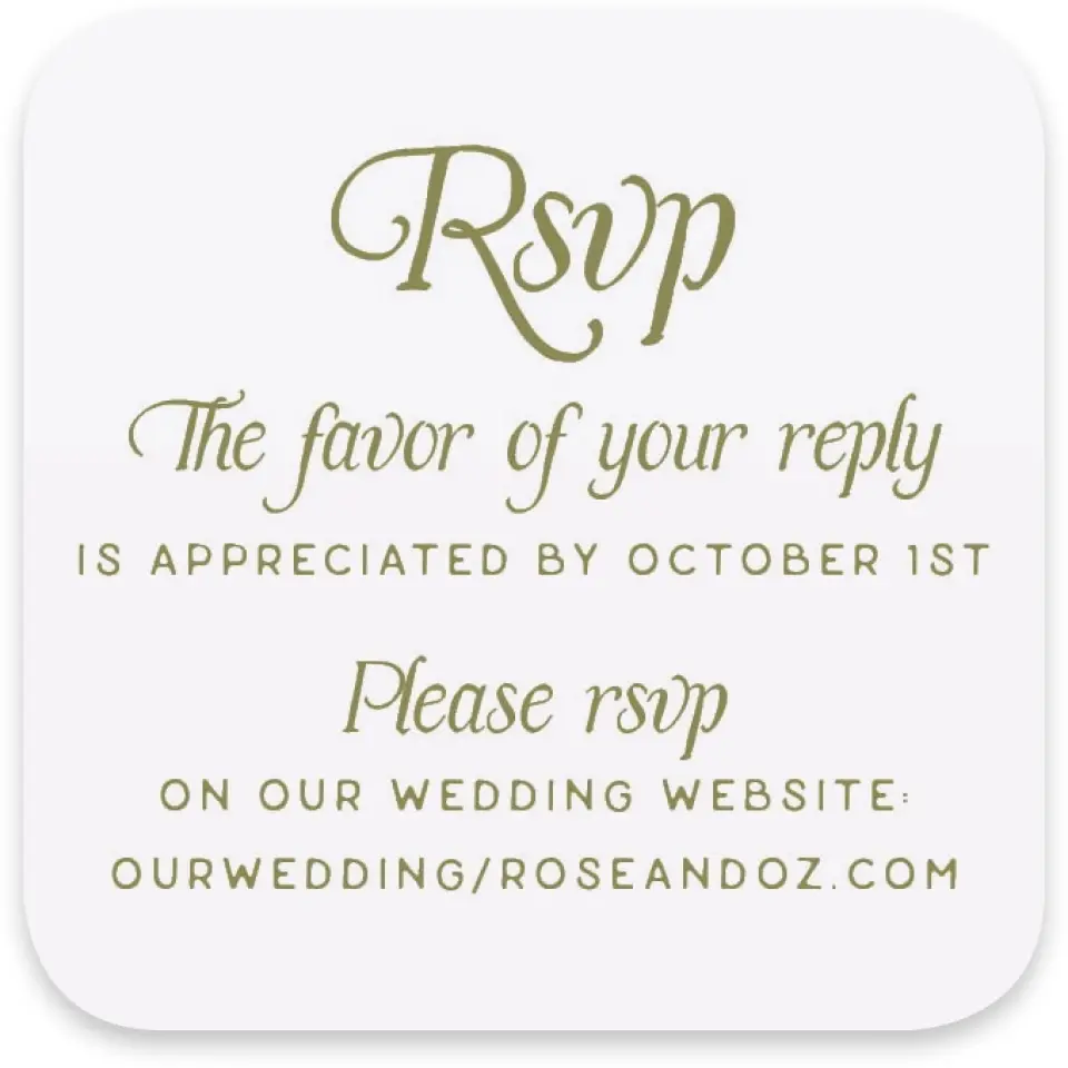 This is a 3¼" x 3¼" Wedding Invitation RSVP Postcard called The Rosemary printed in full color on Luxe Satin paper