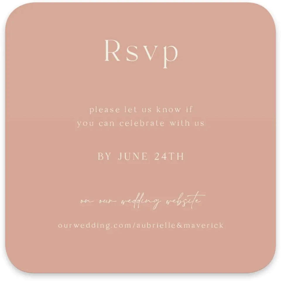 This is a 4" x 4" Wedding Invitation RSVP Postcard called The Aubrielle printed in full color on Luxe Satin paper