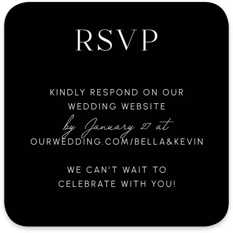 This is a 4" x 4" Wedding Invitation RSVP Postcard called The Isabella printed in full color on Luxe Satin paper