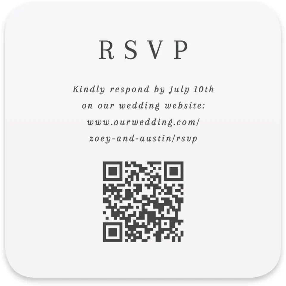 This is a 4" x 4" Wedding Invitation RSVP Postcard called The Zoey printed in full color on Luxe Satin paper