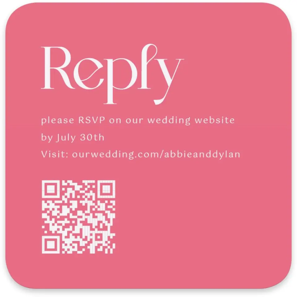 This is a 4" x 4" Wedding Invitation RSVP Postcard called The Abigail printed in full color on Luxe Satin paper