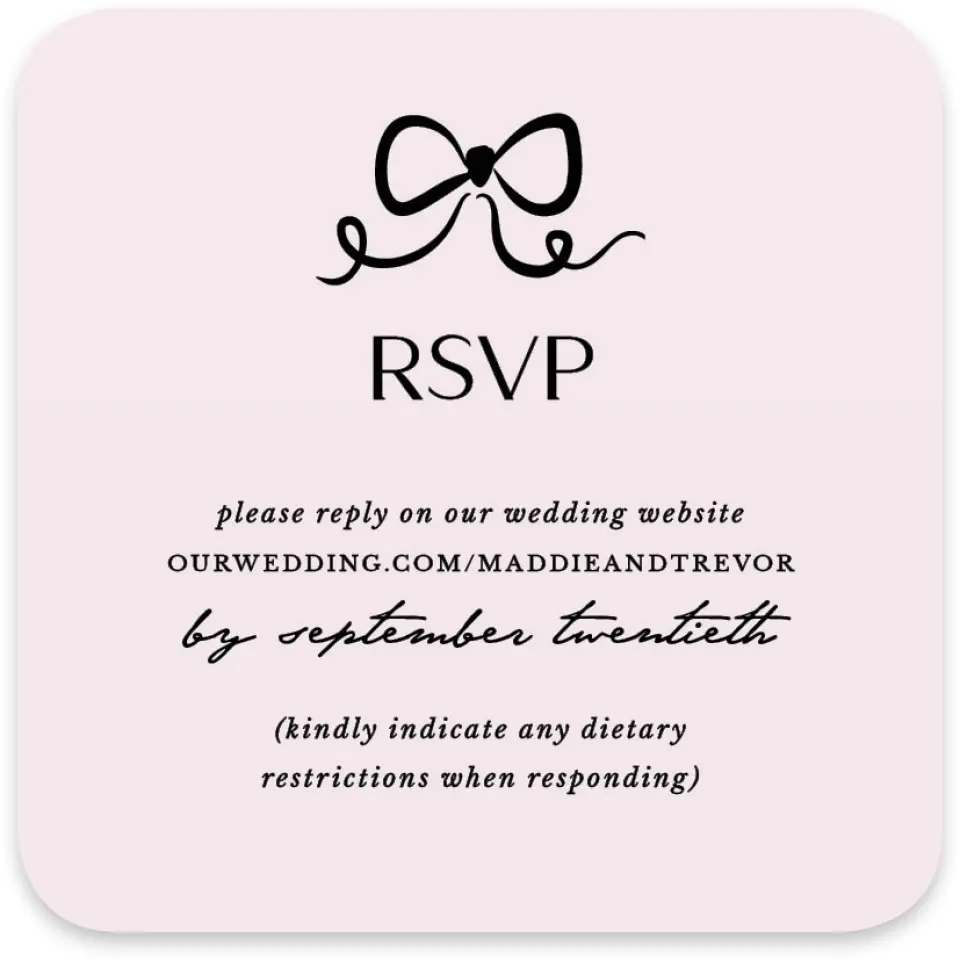 This is a 4" x 4" Wedding Invitation RSVP Postcard called The Madison printed in full color on Luxe Satin paper