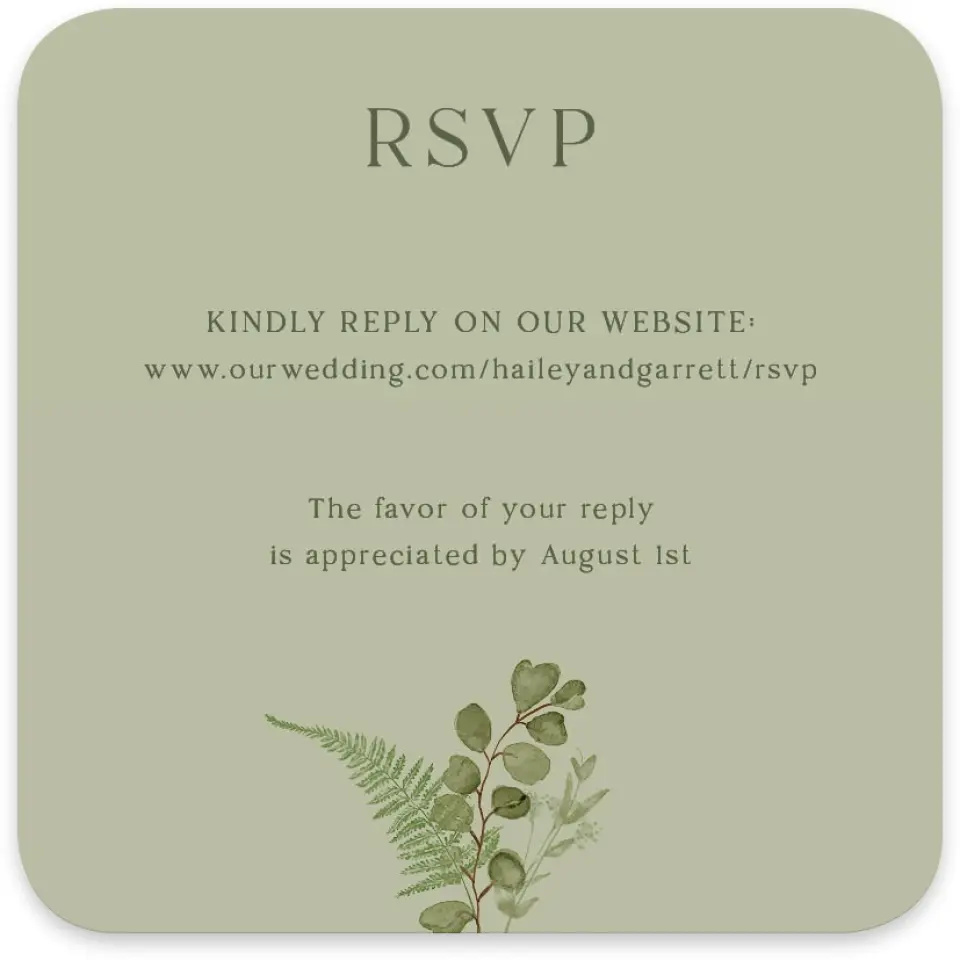 This is a 4" x 4" Wedding Invitation RSVP Postcard called The Hailey printed in full color on Luxe Satin paper