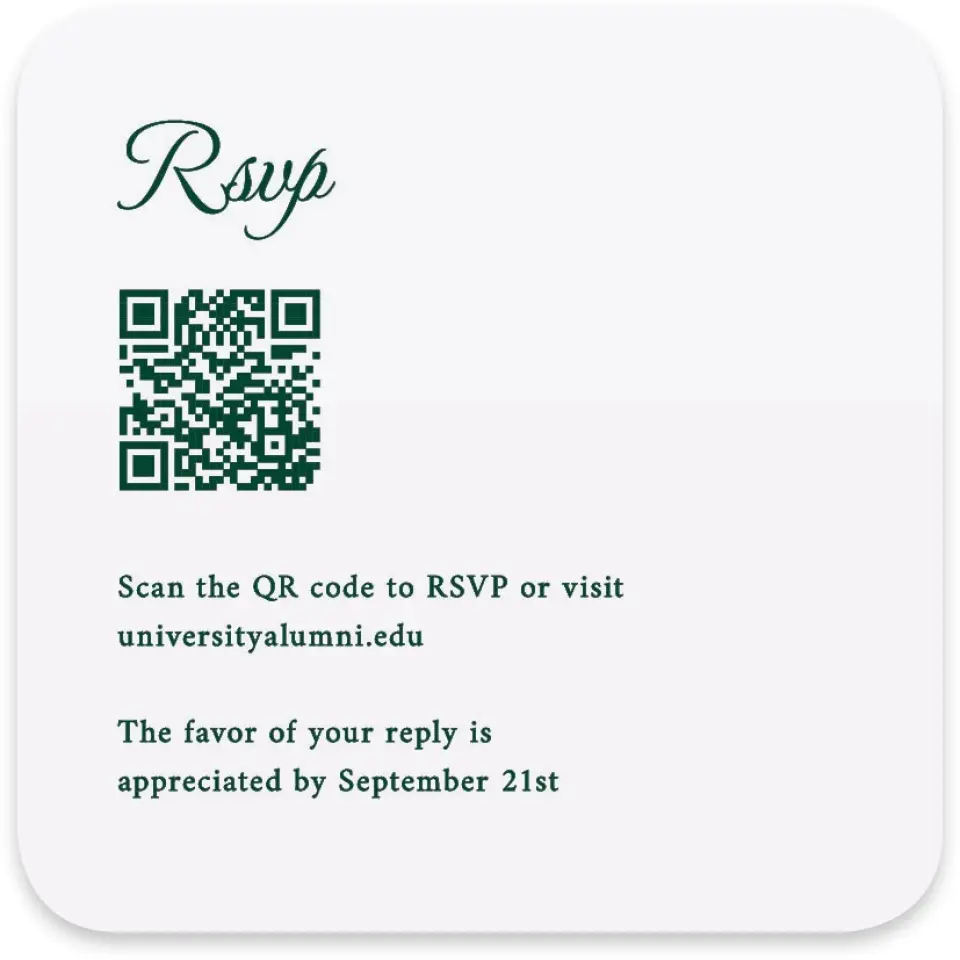 This is a 4" x 4" Wedding Invitation RSVP Postcard called Lasting Legacy printed in full color on Luxe Satin paper