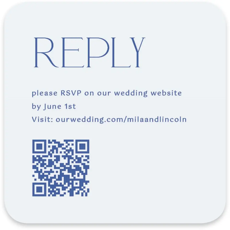 This is a 4" x 4" Wedding Invitation RSVP Postcard called The Mila printed in full color on Luxe Satin paper