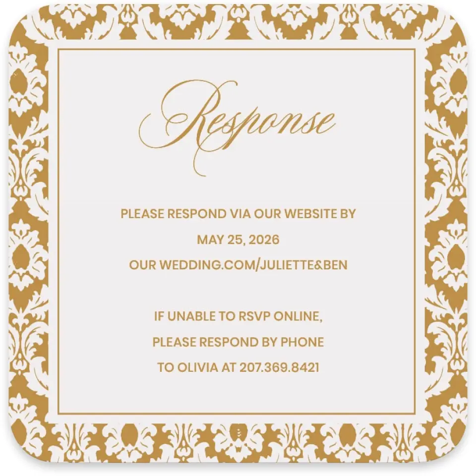 This is a 4" x 4" Wedding Invitation RSVP Postcard called Wayzata printed in full color on Luxe Satin paper