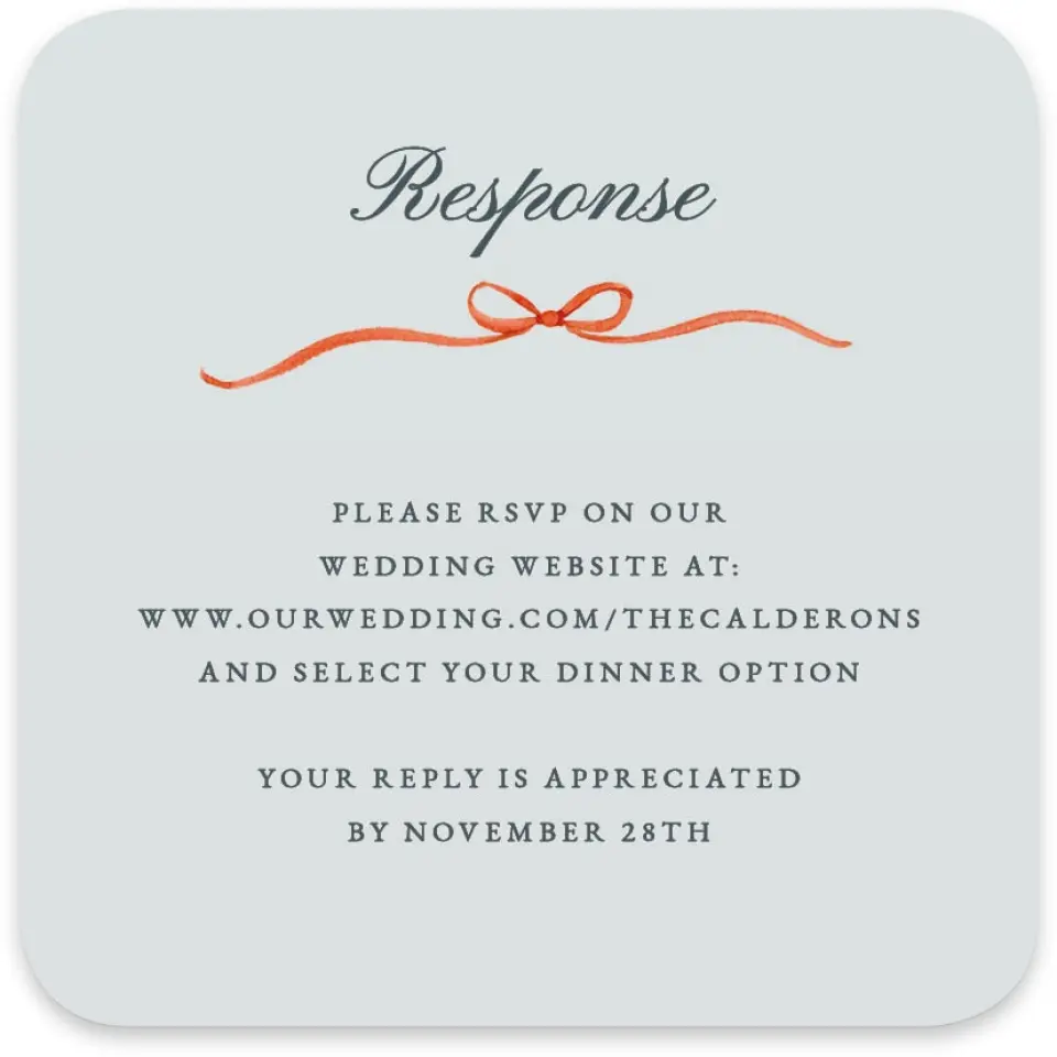 This is a 4" x 4" Wedding Invitation RSVP Postcard called Heirloom Holly printed in full color on Luxe Satin paper