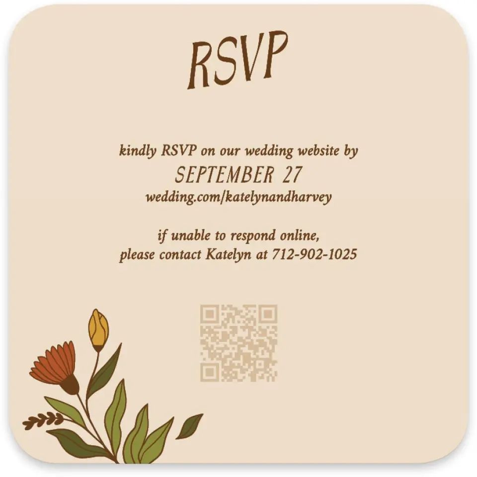 This is a 4" x 4" Wedding Invitation RSVP Postcard called Wild + Bright printed in full color on Luxe Satin paper